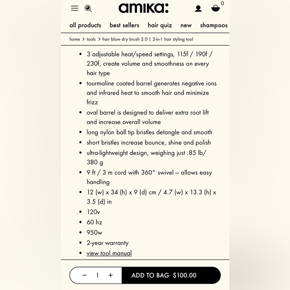 NEW $100 Amika Hair Blow Dryer Brush 2.0 - Picture 11 of 11